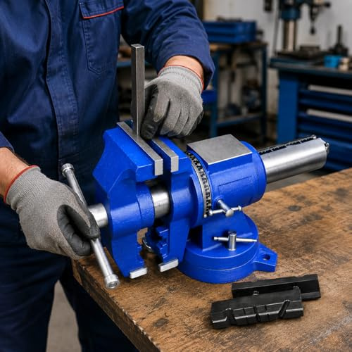 BOLTWORK Vice Bench 5inch Multipurpose Swivel Vice Anvil 360 Degree Rotation Pipe Holder Engineer Workshop 14 Kg Heavy Duty with Magnetic Soft Jaws