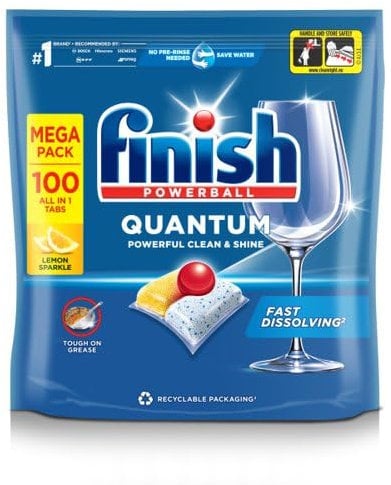 Finish Quantum Ultimate Lemon Scent Dishwasher Tablets (100 Tablets) – Ultimate Stain & Grease Removal, Fresh Lemon Scent, Sparkling Clean Dishes