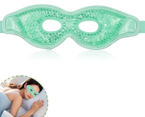 Zequech Masque vert chauffant et réfrigérant à double usage, masque réutilisable pour le gonflement, les cernes, les maux de tête, l'astringence des yeux, la fatigue, la respirabilité et le confort