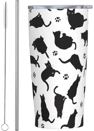 CHASOEA Cat Tumbler 20oz Cute Cats Stainless Steel Insulated Tumblers with Lid and Straw Animal Travel Coffee Mug Tea Wine Cups Water Bottle Cats Gifts for Women Cat Lover