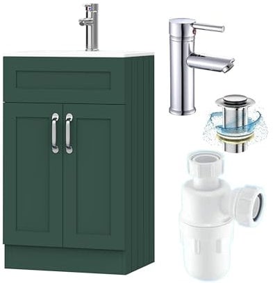 BELOFAY Under Sink Bathroom Cabinet Floor Standing Storage Cupboard Basin Unit, 500mm Vanity Unit Basin, Waste and Trap, Tap not Included (Crawley Green)