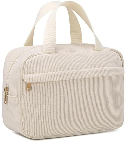 Aucuu Trousse de Toilette Voyage, Trousses de Maquillage en Corduroy, Sacs à Main Portables, Trousse Maquillage Grande Capacité, Cosmétiques à Glissière Portable pour Femme et Homme