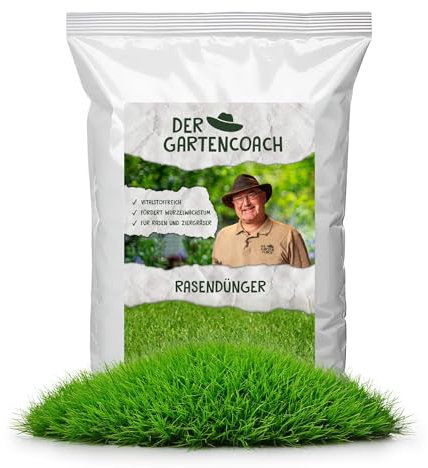Der Gartencoach Rasendünger mit aktivierter Pflanzenkohle | nachhaltiger, biologischer Rasendünger | Spezialdünger für alle Rasenflächen und Ziergräser | idealer Frühjahrsdünger (5 Kilogramm)