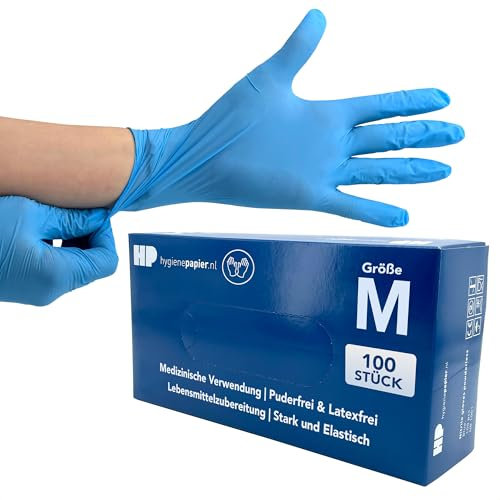 Bové 100 Nitril Einweghandschuhe - Blau - Größe M - Latexfrei & Puderfrei - Für Medizin & Lebensmittel - Reißfest & Elastisch