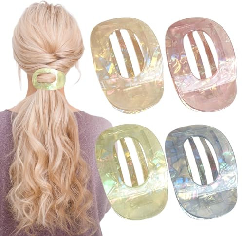 ARTGUTS 4 Pcs Acetat Flache Haarklammern, Französische flache Haarklammern, Leichte Rutschfeste Haarspange, Bonbonfarbene Flach Clips, Ideal für Dickes und Dünnes Haar