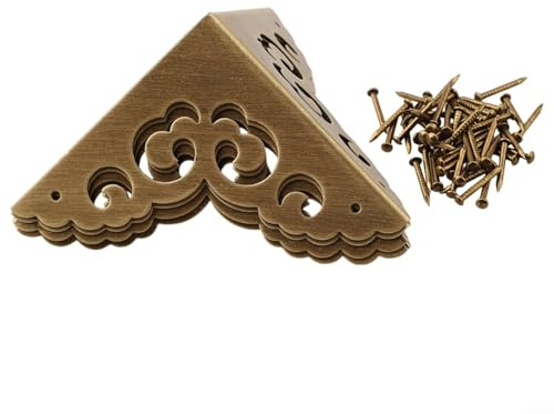 Lot de 4 protections d'angle en laiton avec trous percés pour une installation facile sur les coffres vintage et les boîtes à bijoux