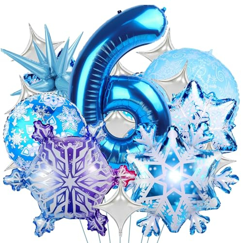 Schneeflocken Deko Luftballon,Geburtstag Zahlen Luftballon 6 Jahre,Schneeflocken Folienballons,Schneeflocken Ballons,Geburtstag Luftballons Mädchen,Schneeflocken Helium Ballons