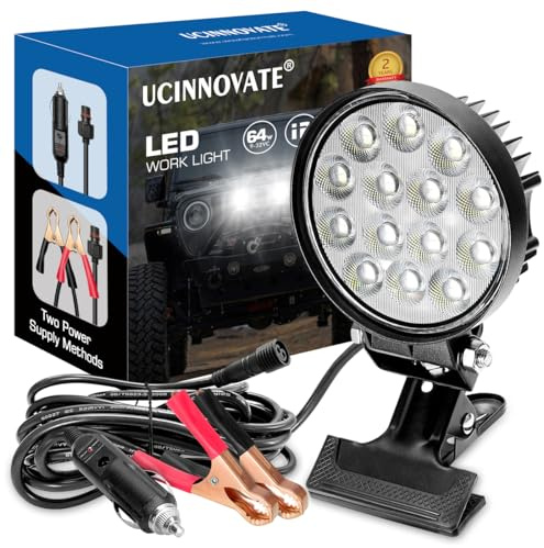 Flexible LED-Arbeitsleuchte mit Clip, 12 V, tragbarer, superheller LED-Scheinwerfer mit Clip, Dual-Power-Batterieklemme oder Zigarettenanzünder-Leuchten für Boote, Wohnmobile, Camping und Notfälle