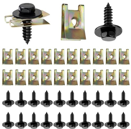 AROMUJOY 40 Stück Blechmutter Schraube Mutter Clip Kit, 20 Sätze Karosserieschrauben Set Metall, U-Typ Blechmuttern Blechschrauben, Karosserie Klemmen Schnappmutter Set für Stoßstangen,Kotflügeln