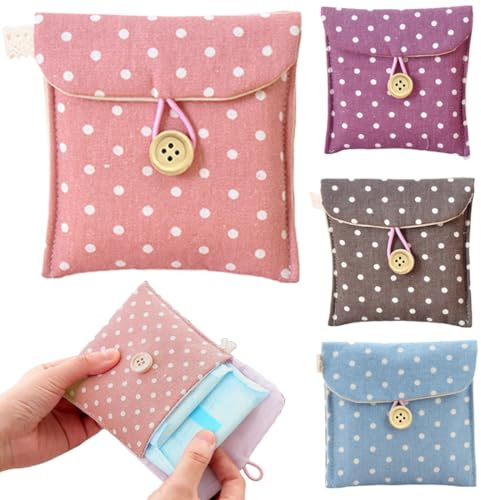 KIRZAX 4 Stück Binden & Tampon Aufbewahrungstasche, Mit Knopfverschluss, Portabel für Tasche, Hygienetasche Geschenk für Damen & Mädchen
