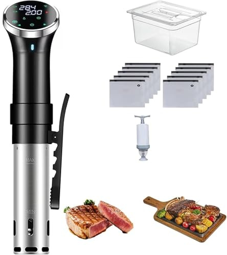 Cuocitore Sous Vide, Stick per Sous Vide a Riscaldamento Rapido con Display Digitale a LED, Pompa per Vuoto E Serbatoio d'Acqua da 6 L, Clip a Pulsante, Intervallo di Temperatura 25℃-95℃
