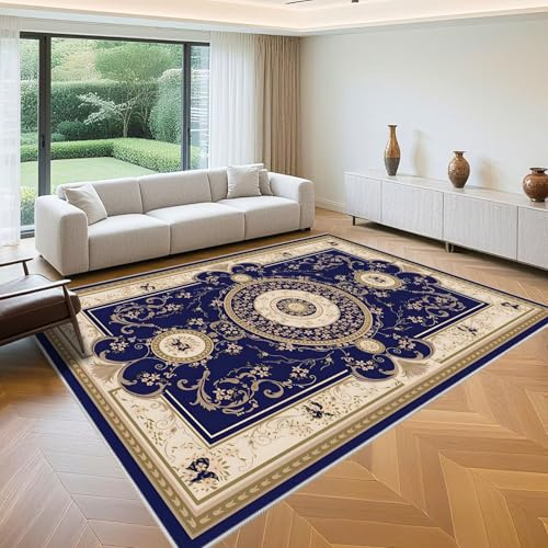 QGYFRE Teppich Balkon Auslegware Teppichboden 100x200cm Blau Vintage Blumenmuster für den Eingang des Wohnzimmers feuchtigkeitsbeständig Schlafzimmers