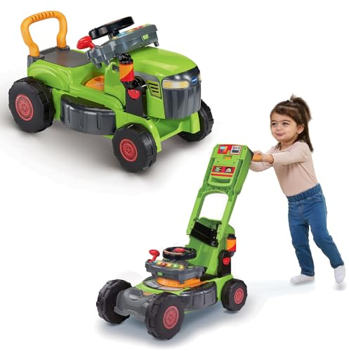 VTech-Baby Convertible 3 en 1 Tractor y Cortacésped, Juguete +1 Año | Certificado CE + EN71, Correpasillos y Andador con Volante Interactivo, Canciones y Melodías, Versión ESP
