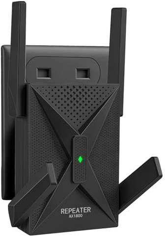 Ripetitore WiFi 6, 1800Mbps Amplificatore WiFi con LAN Gigabit, Doppia Banda Internet Wi-Fi 5GHz/1201Mbps e 2,4GHz/574Mbps, Compatibile con 99% Router-WiFi, Copertura fino a 750 m², 65 Dispositivi
