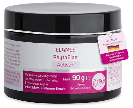 ELANEE PhytoElan Active+ Pulver, 90 g, Magnesium, B-Vitamine & Zink | Nahrungsergänzung mit Magnesium-6-Komplex, B-Vitaminen, Kürbiskern- und Ingwerextrakt | Made in Germany