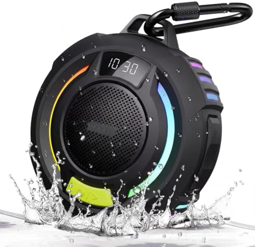 havit Shower Speaker IP67 Waterproof Floating Bluetooth with Clock | Wireless Bluetooth 6.0, 18H Playtime, RGB LED Light, TWS, Display with Hook for Shower, Pool, Travel, Beach, Kayak & Outdoor