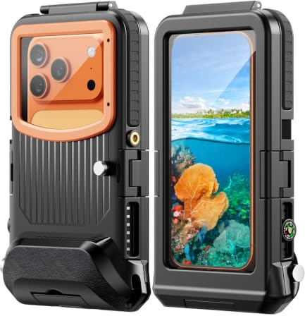 ibelief Underwater Phone Case Design for iPhone, [50ft/15m] Waterproof Snorkeling Diving Housing for Photo & Video Handle Grip for iPhone 17 16 15 14 13 12 Pro Max Up to 6.9 inch Black