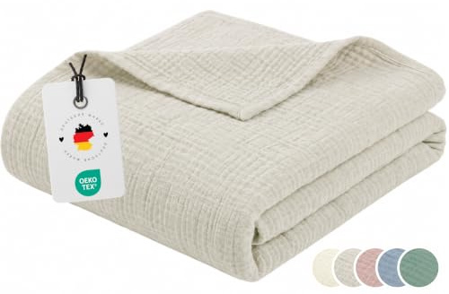 Carpe Sonno Musselin Decke 150 x 200 cm – leichte Sommerdecke Leinen | Musselindecke als Tagesdecke, Sofadecke & Kuscheldecke | Oeko-Tex zertifiziert | flauschig-weich | Sommer & Übergang