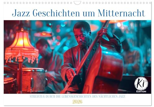 Jazz Geschichten um Mitternacht (Wandkalender 2026 DIN A3 quer), CALVENDO Monatskalender: Mitternachtsmelodien: Eine Ode an das Lebensgefühl des Jazz (CALVENDO Kunst)