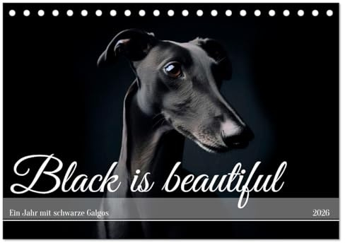 Black is beautiful (Tischkalender 2026 DIN A5 quer), CALVENDO Monatskalender: Schwarze Galgos sind echte Schönheiten (CALVENDO Tiere)