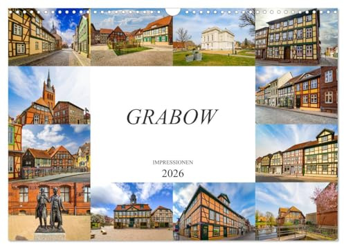 Grabow Impressionen (Wandkalender 2026 DIN A3 quer), CALVENDO Monatskalender: Bezaubernde zwölf Bilder der Stadt Grabow (CALVENDO Orte)