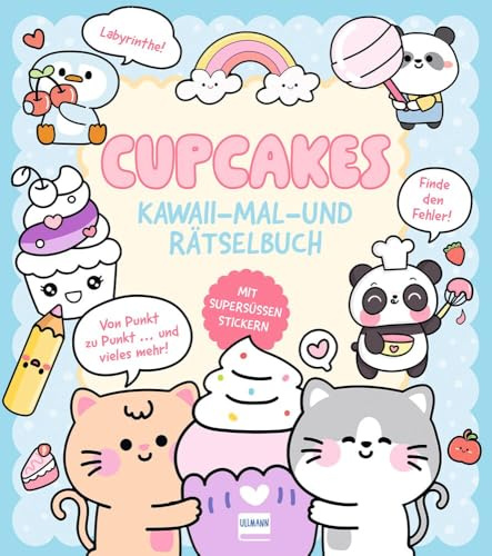 Cupcakes | Kawaii - Mal-und Rätselbuch: Supersüßes Kawaii-Activity-Buch mit Cupcake-Motiven – Malen, Rätseln, Labyrinthe und Sticker-Spaß für kreative Kinder ab 5 Jahren