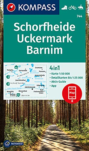 KOMPASS Wanderkarte 744 Schorfheide, Uckermark, Barnim 1:50.000: 4in1 Wanderkarte mit Aktiv Guide und Detailkarten inklusive Karte zur offline Verwendung in der KOMPASS-App. Fahrradfahren. Reiten.