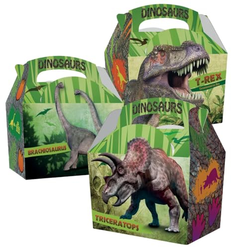 MustBeBonkers 20 Childrens Kids Dinosaur Carry Food Meal Picnic Birthday Party Bag Boxes