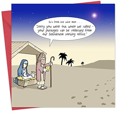Twizler Merry Christmas Karte mit Jesus, Bethlehem, Drei Weisen und Verpasste Paket – Happy Christmas – Xmas Karte – Funny Christmas Card – Damen Weihnachten – Herren Weihnachten Karte