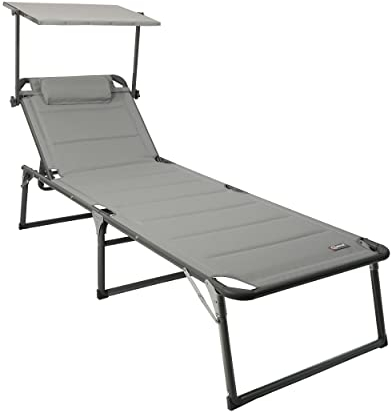 HOMECALL - Lettino prendisole in alluminio con imbottitura in textilene 2x1, schiuma ad asciugatura rapida, tettuccio parasole, XXL (200 x 70 cm), grigio chiaro
