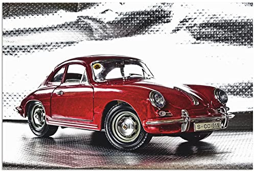 ARTland Wanddeko Wandbild Alu Verbundplatte für Innen & Outdoor Bild Oldtimer Sportwagen Auto Klassiker Rot Porsche 356 S9HT