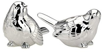 Spatzen-Paar 2-TLG. groß 12,5 x 8,0cm H 9,5cm Porzellan/Silberglanz