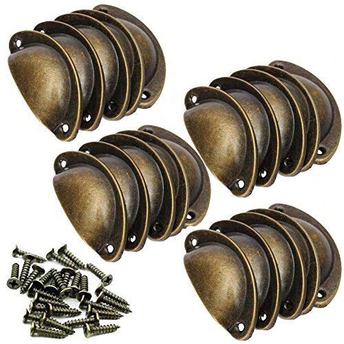 Paor 20 Stück Retro Vintage Möbel Schrank Tür Schrank Schublade Ziehgriffe und Knöpfe Muschelform mit Schrauben Bronze 8 * 3 * 2 cm