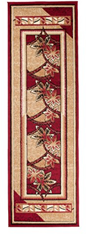 Carpeto Klassisch Läufer Teppich Rot 70 x 300 cm Blumen Muster Kurzflor Verona Kollektion