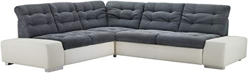 Cavadore Ecksofa Pales mit Kopfteilverstellung, Polsterecke im modernen Design, 280 x 75-84 x 252, Materialmix Weiß/Anthrazit