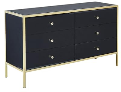Birlea Black Mirored Chest of Drawers Fenwick Mirror Glass Rose Gold 6 Drawer