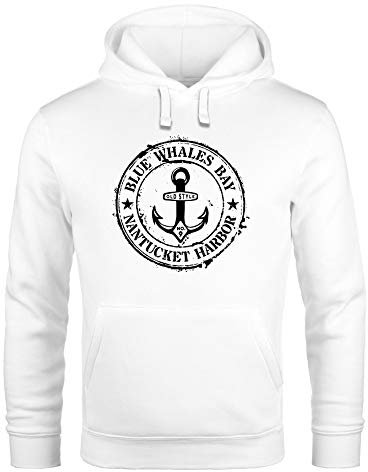 Neverless® Hoodie Herren maritimes Anker Motiv Anchor Print Vintage Stil Kapuzen-Pullover Männer weiß 3XL
