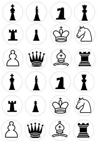 cdb 24 Chess Pieces Style Iced Cake Toppers Icing Cupcake Topper Edible Fairy Cake Bun Frosting Round