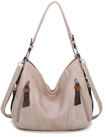 OBC Damen Tasche Shopper Tote Bag Handtasche Umhängetasche Schultertasche Beuteltasche Leder Optik Hobo Crossbody (Beige)