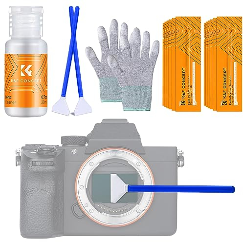 K&F Concept Sensor Reinigungsset mit Mikrofaser Swabs 24mm und Flüssig-Reiniger für Vollformat-Kameras, Reinigungs Kit für DSLR Kamera Objektive Computer Handys