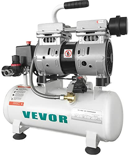 VEVOR Compresseur d’Air sans Huile Compresseur Silencieux à Air Comprimé Compresseur Outil d’Atelier pour Réparations Domiciliaires, Gonflage de Pneus (9L 550W, Électrovanne)