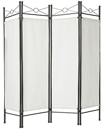 tectake Paravent avec 4 Panneaux, Structure en Acier, Parties en Tissu Amovibles, Rangement Peu Encombrant, Blanc