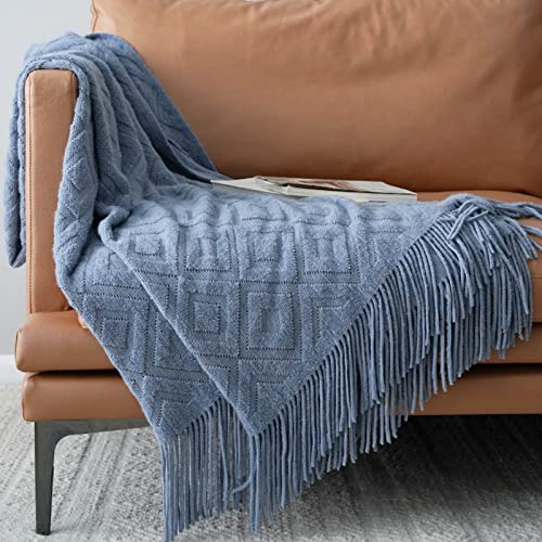 LumiSyne Gestrickte Decke Mit Quaste Einfarbig Jacquard Diamanten Muster Kuscheldecke Strickdecke Tagesdecke Überwurf Couchdecke Dekorative Decke Für Sofa Bett Beige 180x240cm