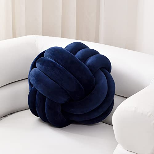 Sioloc Weicher Knotenball Kissen, Knotenkissen Wohndekoration Plüschkissen, Handgefertigtes Rundes Plüschknotenkissen für Stuhl Sofa Bett (27cm, Marineblau)‌