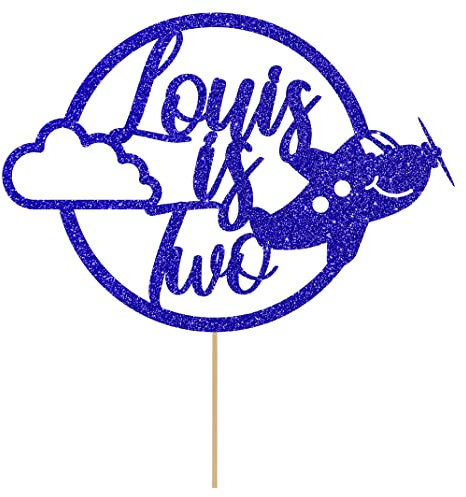 Personalised Plane Aeroplane Glitter Cake Topper- Bright Blue Any Custom Age & Name Glitter Cake Decoration and Sprinkles - Happy Birthday Decorations - Personalised Toppers for Cakes by Cakeshop