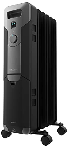 Cecotec Radiador Eléctrico de Aceite ReadyWarm 5000 Space Black. 5 Módulos, Bajo Consumo, 1000 W, 3 Niveles, Recogecables, Control Sencillo, Asa, Ruedas, Sistema de Seguridad, 12 m²
