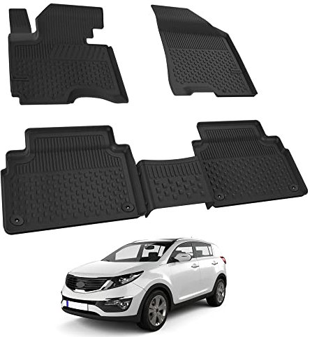 Auto Fußmatten Kompatibel mit KIA Sportage 2010-2015 Geruchlos 4.5D Passform Allwetter Automatten 5 Teilige | Antirutschmatte Hoher Rand Gummimatten Schwarz Fussmatten Vorne Hinten Autoteppich