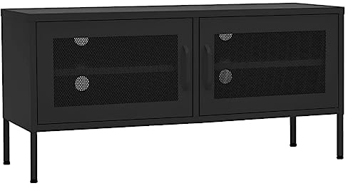 vidaXL TV-Schrank Schwarz 105x35x50 cm Stahl | Schlankes schwarzes Finish für jede Einrichtung, stabil genug für 100 kg, inklusive mehreren Staufächern