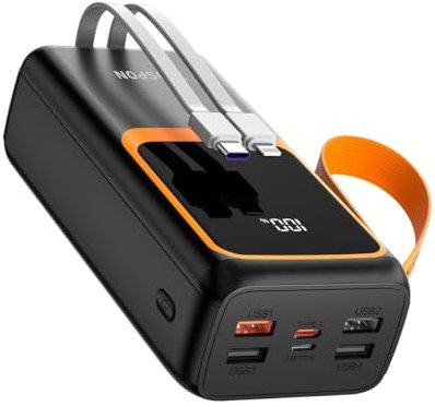 Powerbank 50000mAh mit integrierten Kabeln & 22,5W-Schnellladung Tragbares Ladegerät Schnellladung USB C für externer Akku Telefon und Kamera etc.