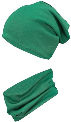 TupTam Mütze und Schal Kinder Set – Weiches Schal Mütze Set Kinder für Herbst und Winter, Farbe: Dunkelgrün, Größe: 52-56